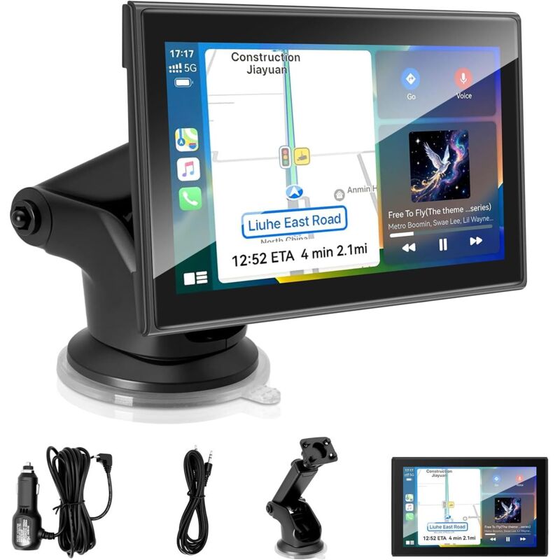 CarPlay 7-Zoll-Android-Autoradio mit Touchscreen, Bluetooth, MirrorLink, Navigation, Siri & Google Assistant, FM/AUX, Hoch- und Querformat