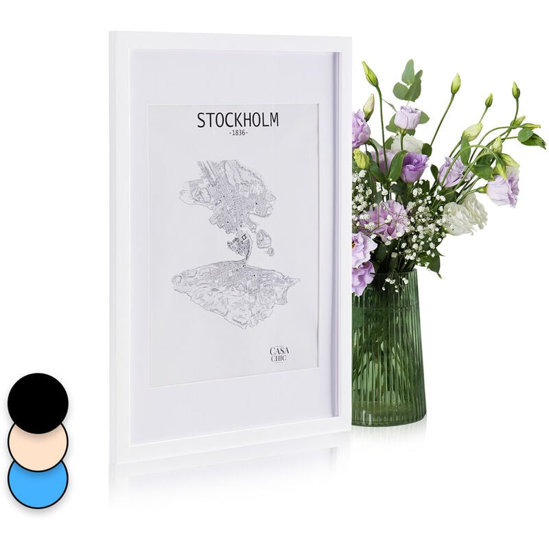 Casa Chic Bilderrahmen mit Passepartout, 73x53 cm Bilderrahmen für Urkunde & Collage, Glas Bilderrahmen, Fotorahmen Stehend/Wandmontage, Rahmen