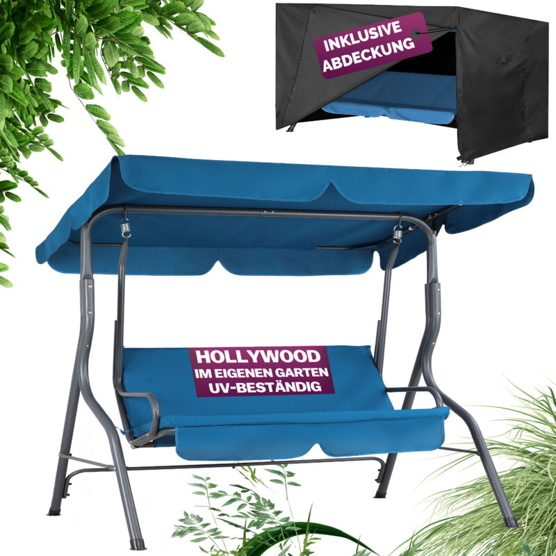 Hollywoodschaukel 2 Sitzer Wetterfest Balkon 200kg Belastbar Gartenschaukel mit Dach Anti-Rutsch-Füße Garten Terrasse Schaukel Bank 140cm Rückenlehne