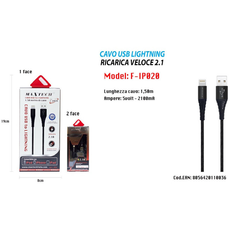 Maxtech - Trade Shop - USB-Kabel 1,5 m usb 2.1 Akku-Ladegerät Lightning iPhone iPad iPod F-IP020 -