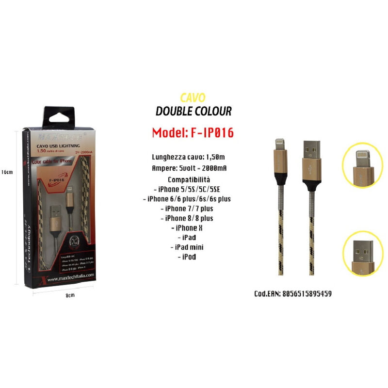 Maxtech - Trade Shop - doppelfarbiges usb-kabel iphone ipad ipod 5 volt - 2000 ma 1,50 mt F-IP016 -