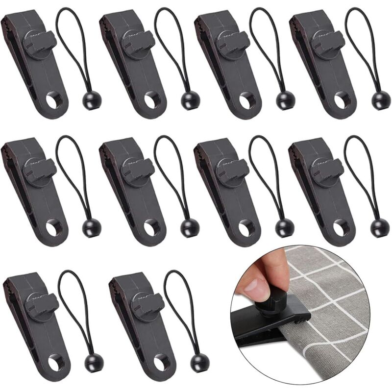 CCYKXA 10 Sets Multifunktions-Planenklammern, Zeltklemmen, Planenklammer mit schwarzer elastischer Kordel für Planen, Markisen, Camping,