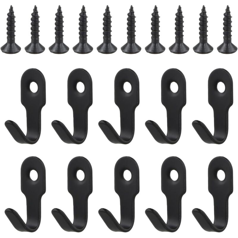 CCYKXA 10 Stück schlichte schwarze Wandhaken, Mini-Kleiderhaken aus Edelstahl im Retro-Stil mit Schrauben und 10 Schrauben für Türen, Wände,