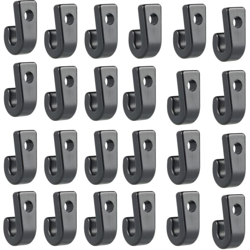 CCYKXA 50 Stück Kajak-J-Haken aus schwarzem Nylon, langlebige Kajak-Zurrhaken aus Kunststoff, J-förmige Haken für Kajak-Bungee-Seil, Kanus, Boote,