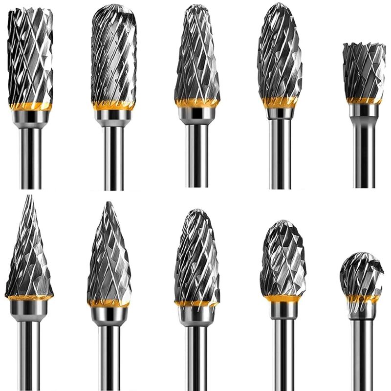 Ccykxa - Drehfräser-Set aus Wolframkarbidstahl mit doppelter Kante für Drehwerkzeug, 10 Stück, 1/8-Zoll-Schaft für Heimwerker, Holzschnitzerei,