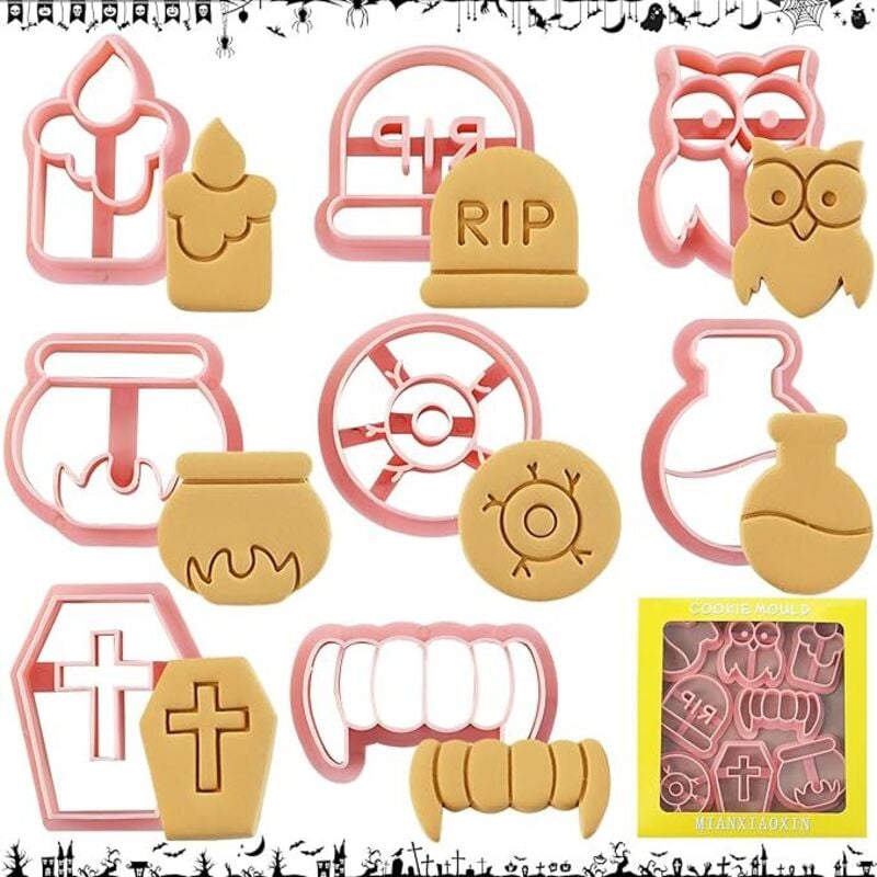 CCYKXA Halloween-Ausstechformen, 8 Stück, 3D-Ausstechformen aus Kunststoff für Kinder, Halloween-Katzen-Keksform für Halloween-Partyzubehör,