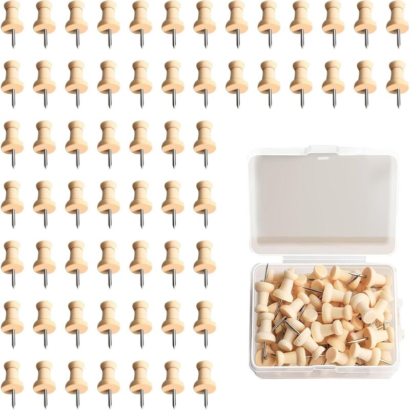 CCYKXA Packung mit 50 Holzstecknadeln für Pinnwände, Landkarten, Fotos und Bastelarbeiten