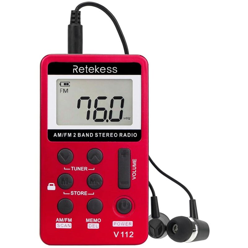 CCYKXA (Rot) V112 tragbares Mini-Radio, tragbares Taschenradio, FM AM, wiederaufladbarer Mini-Walkman, Wecker, 3,5-mm-Kopfhöreranschluss, Outdoor,