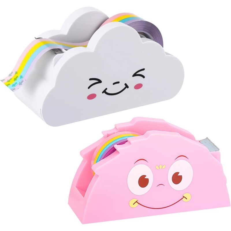 CCYKXA Set mit 2 Klebebandabrollern mit Cartoon-Klebeband, kreativer Klebebandabroller, Schneideband, Bürobedarf, Klebefolienabroller für Büro und