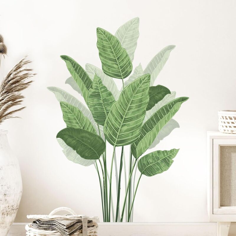 CCYKXA Wandtattoos mit tropischen Pflanzen, grüne Pflanzen-Wandaufkleber, abnehmbare Wandtattoos mit grünen Blättern für Wohnzimmer, Schlafzimmer,
