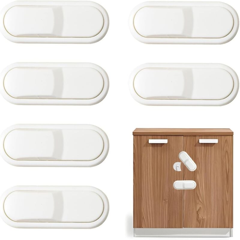 CCYKXA Weiß 6 Stück Baby Türschloss, Kindersicherung Schubladensicherung, Baby Schranksicherung, Baby Sicherheitstür mit Kleber, Ohne Bohren für
