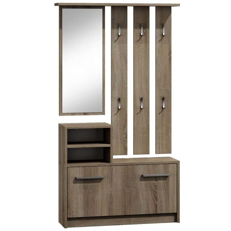 VITTORIA Moderne Flurmöbel 6 Haken/Spiegel/2 Nischen/Schuhablage 180x85x24 Garderobe Garderobe