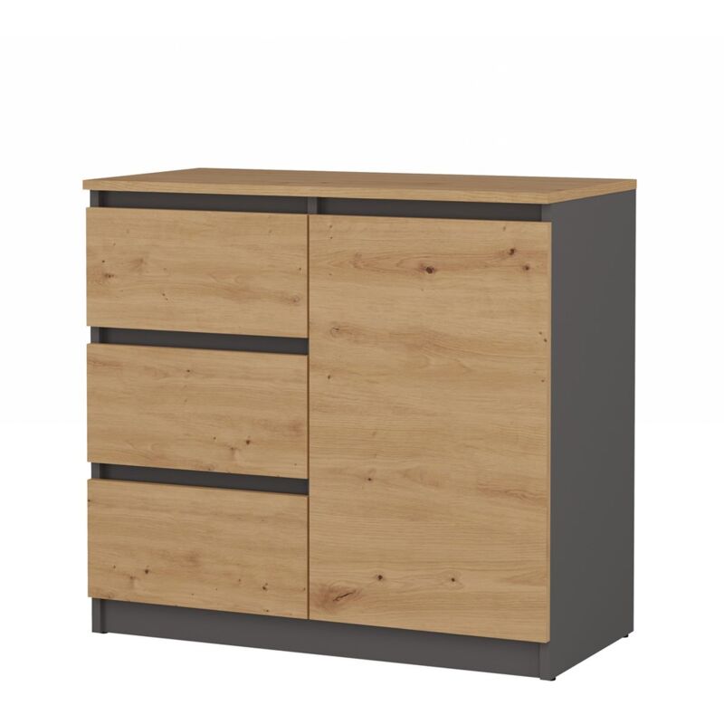 Cdf Kommode 1D3S Farbe: Anthrazit - Eiche Artisan Schrank für Dokumente, Kleinigkeiten Ideal für Wohnzimmer, Schlafzimmer, Kinderzimmer, Jugendzimmer