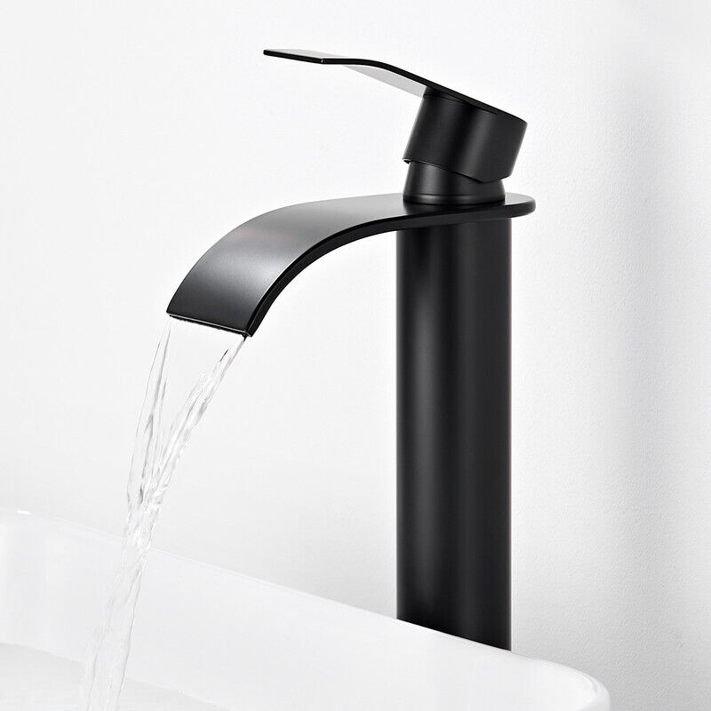 CECIPA MAX Hoch Wasserhahn Bad Wasserfall, Schwarz Waschtischarmatur, Edelstahl Badarmatur Einhebelmischer Mischbatterie Bad mit Auslaufhöhe 245 mm