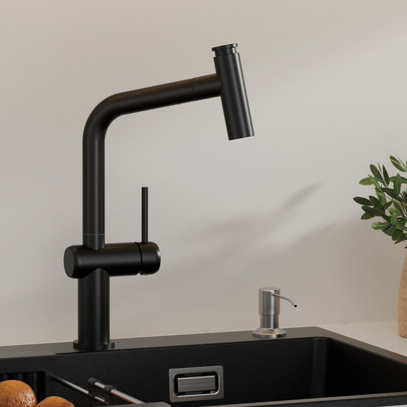 CECIPA MAX Küchenarmatur mit 2 Strahlarten, 360° Drehbar Küchenwasserhahn, Edelstahl Wasserhahn Küche Ausziehbar Mischbatterie für die Küche, Schwarz