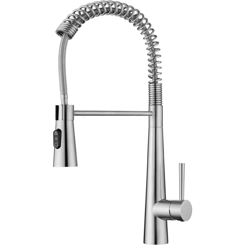 Wasserhahn Küche Hochdruck, Küchenarmatur mit Herunterziehen Brause Ausziehbar, Mischbatterie Küche mit 3 Strahlarten, Armatur Küche 360° Schwenkbar,