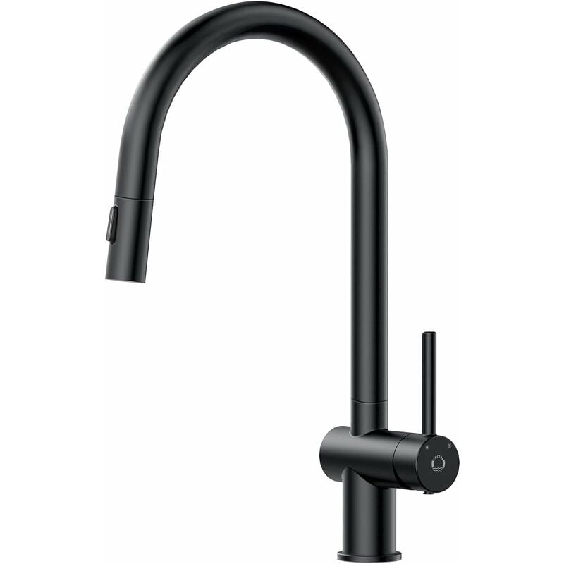 Wasserhahn Küche Schwarz mit 2 Strahlarten, Hochdruck Küchenarmatur mit Brause Ausziehbar, Spültischarmatur Küche 360°, Mischbatterie Küche