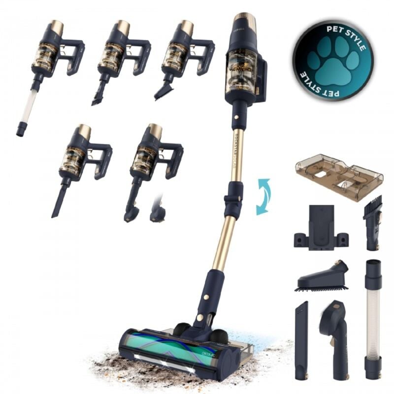 Vertikaler Staubsauger Conga Rockstar 9500 Lunar Pet Flex, maximale Saugkraft 300AW, Ultrapower 780W, 100 Minuten Aut... - Cecotec