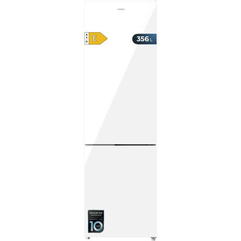 Bolero CoolMarket Kombi-Kühlschrank Combi 356 Weiß Glas e. Kompressor Inverter Plus Glas Kombi-Kühlschrank Combi White 200X59.5Cm, 356L, No Frost,