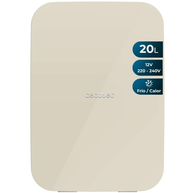 Cecotec Kleiner Kühlschrank Mini-Kühlschrank de 20L Bolero MiniCooling 20L Bahamas Beige. 12V-220V, Kompatibelmit Autos und Wohnwagen, 7 bis 65ºC,