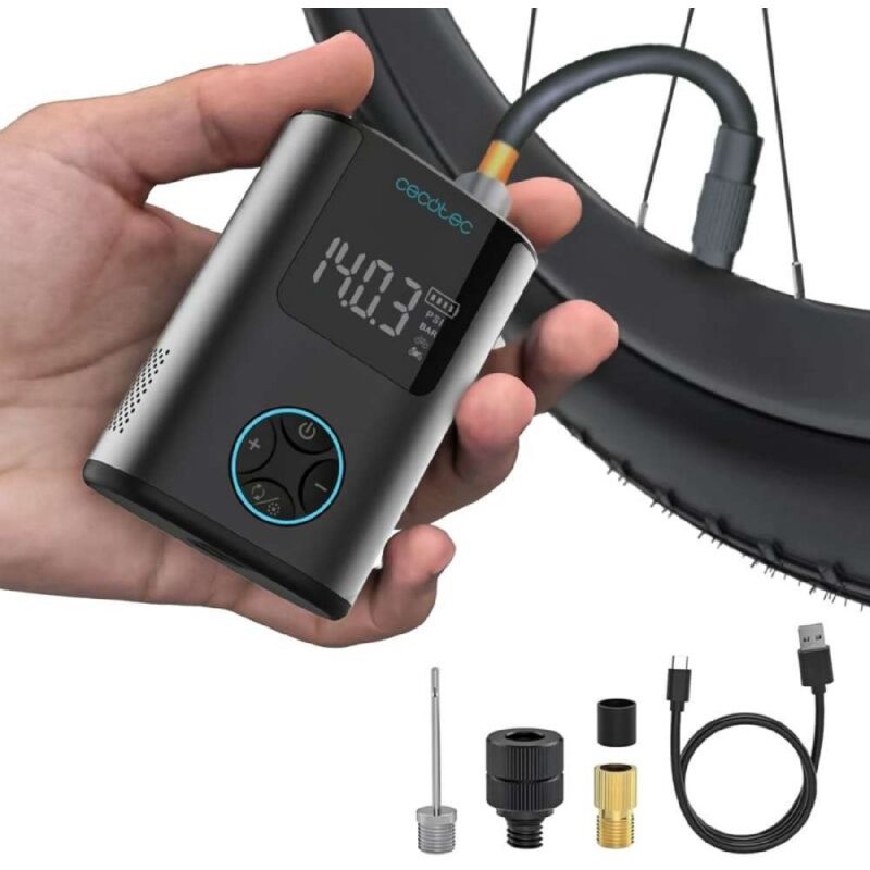 Cecotec Kompressor de Portable Air, kompakte elektrische Aufblasvorrichtung für Fahrräder, Motorräder, Autos und Bälle Mini Air MAX. Duale Batterie