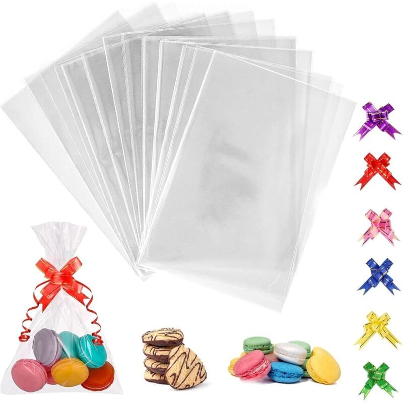 Bluedeer - Cellophantüten klar 25x15cm (100 Stück) Transparente Tüten aus hochwertiger Cellophanfolie für Süßigkeiten Kekse Geschenkfolie transparent