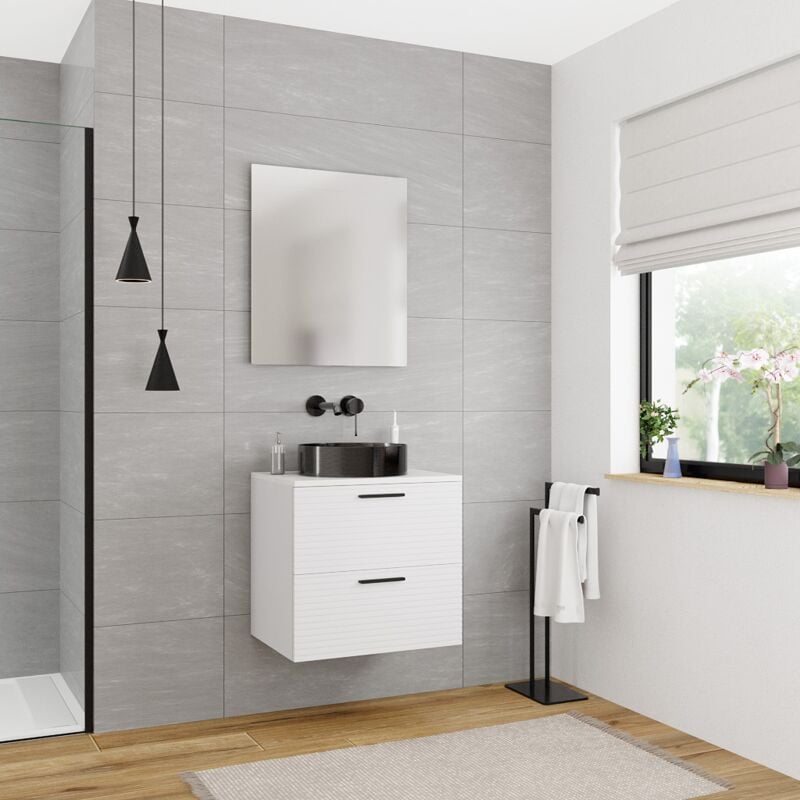 Komplettset 60 cm: Waschtischplatte mattweiß + zusammengesetztes Möbelstück, FSC-zertifiziert, off-white ( 4OW60-S) - Ceramia