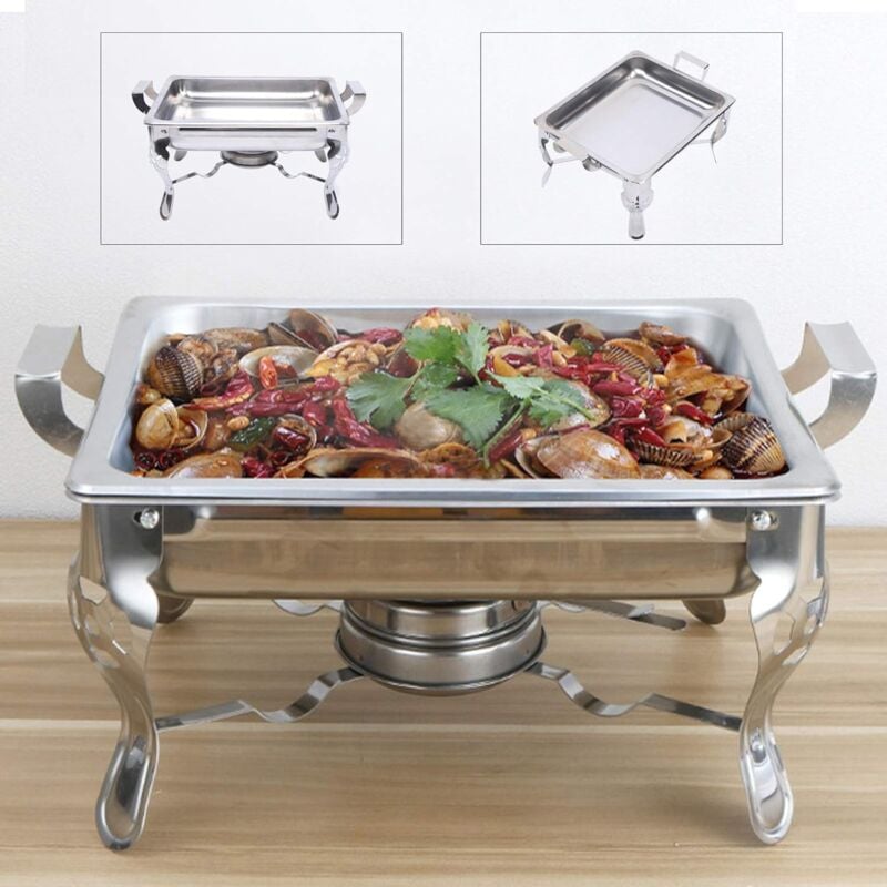 Chafing Dish Quadratischer Warmhaltebehälter, Edelstahl Speisewärmer mit Alkohol-Ofen, Essen mit 6L Wärmebehälter für Buffets, Hotels, Hochzeiten,