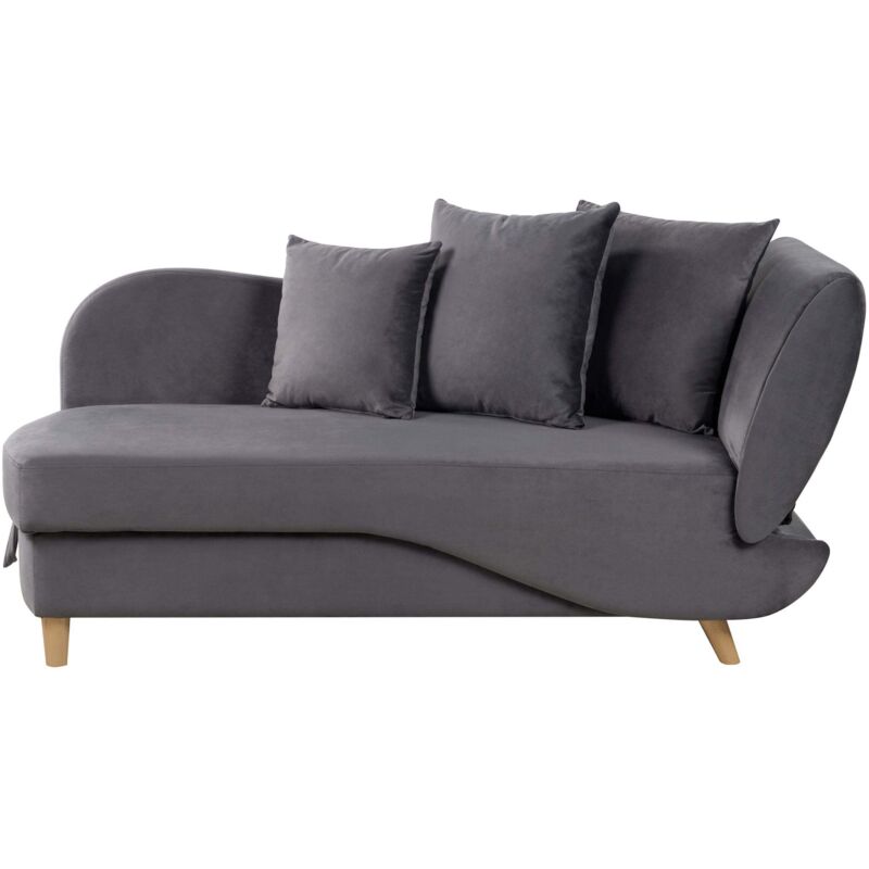 Chaiselongue Rechtsseitig Dunkelgrau Samtstoff mit Bettkasten Dekokissen Modern Récamiere Liegesofa Sitzmöbel Wohnzimmer Jugendzimmer