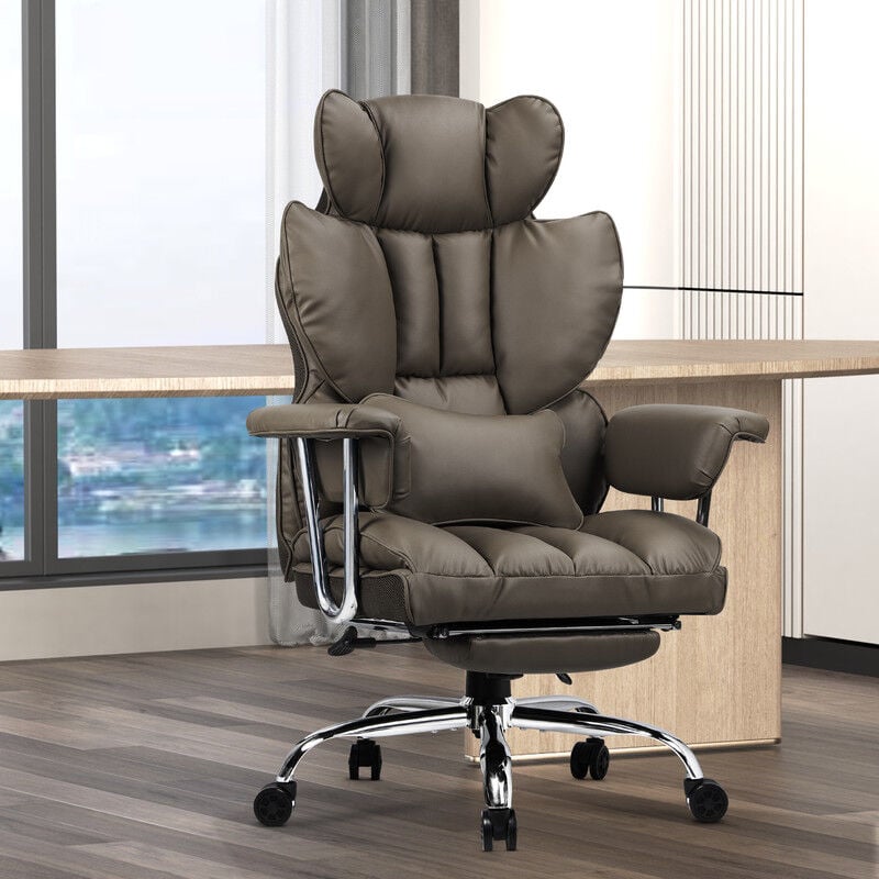Bürostuhl mit Fußstütze ergonomisch, Naspaluro bürostuhl pu leder, bürostuhl 150 kg mit Fußstütze und Lendenwirbelstütze, Chefsessel Verstellbarer