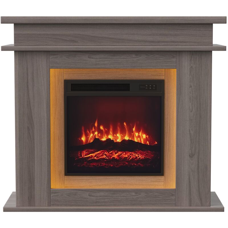 Elektrischer Wandkamin mit Möbelstück – 3D-Flammeneffekt – Wechselnde LED-Beleuchtung und Fernbedienung – 101 x 35 x 89 cm – Eiche