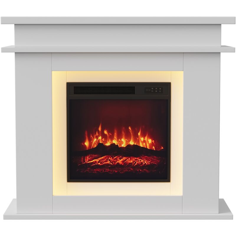 Elektrischer Wandkamin mit Möbelstück – 3D-Flammeneffekt – Wechselnde LED-Beleuchtung und Fernbedienung – 101 x 35 x 89 cm – Weiß