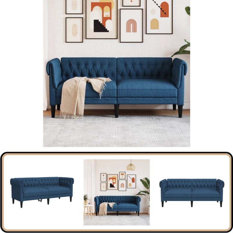 Chesterfield-Sofa 2-Sitzer Blau Stoff - Chesterfield Sofa - Couch Blau - 2-Sitzer Sofa - Wohnzimmer Möbel - Samtcouch