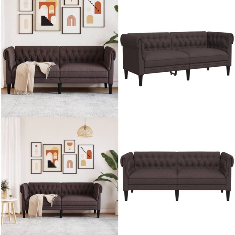 Vidaxl - Chesterfield-Sofa 2-Sitzer Dunkelbraun Stoff - Chesterfield Sofa - Lederlook Sofa - Couchtisch - Wohnzimmer Dekoration - Gemütliches Sofa