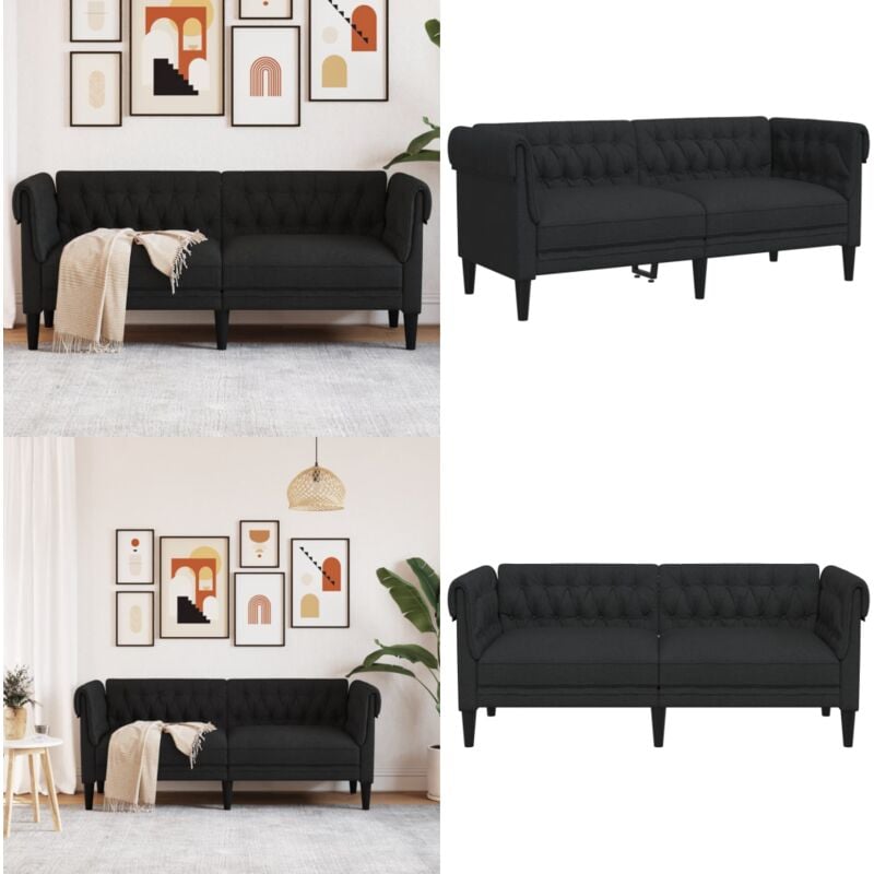 Chesterfield-Sofa 2-Sitzer Schwarz Stoff - Chesterfield Sofa - Couch Schwarz - 2-Sitzer Sofa - Wohnzimmer Möbel - Sessel - Home & Living