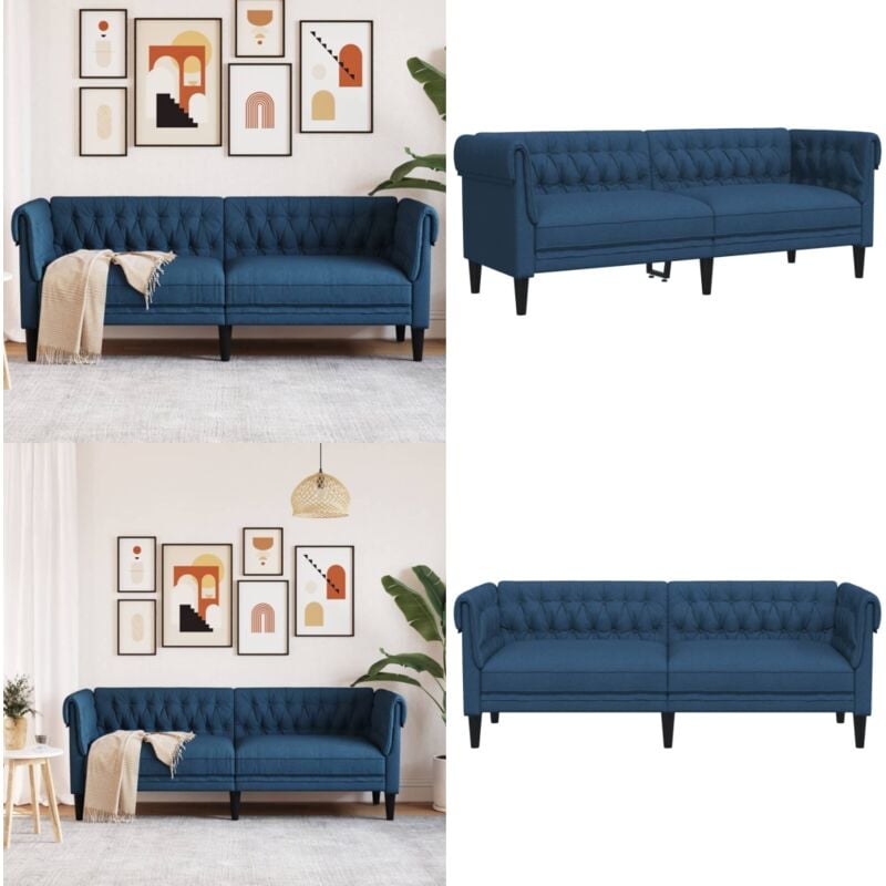Chesterfield-Sofa 3-Sitzer Blau Stoff - Chesterfield Sofa - Couch - Leder Sofa - Samtcouch - Esszimmerstuhl - Home & Living