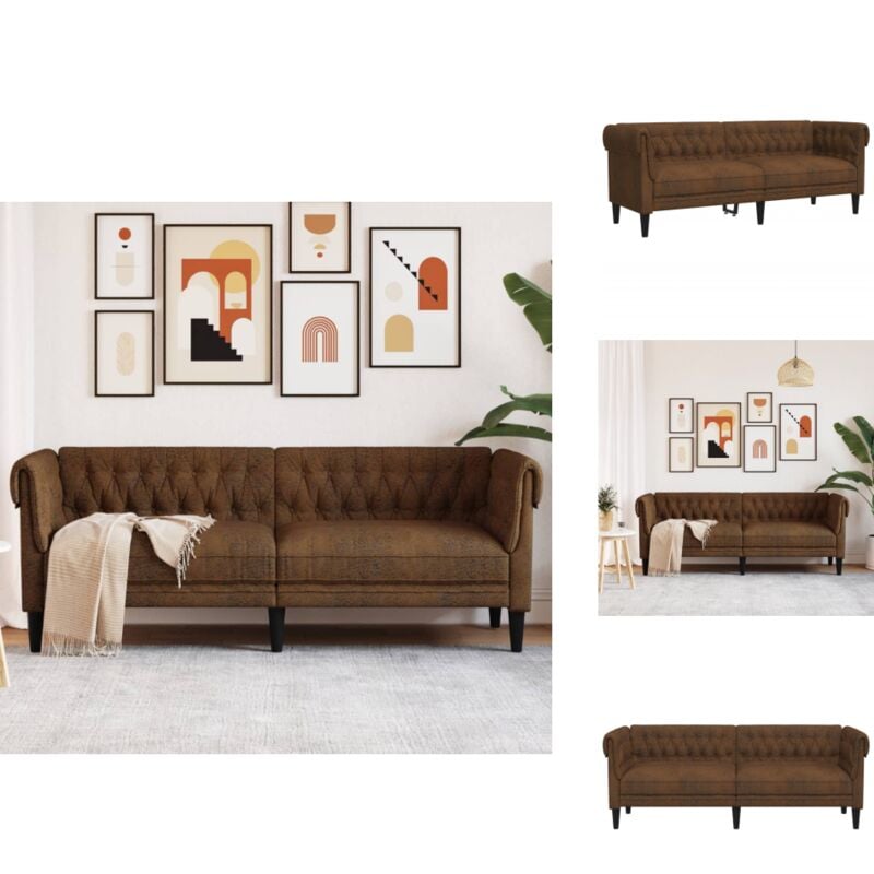 Chesterfield-Sofa 3-Sitzer Braun Stoff - Chesterfield Sofa - Leder Sofa - Couchtisch - Wohnzimmer Dekoration - Sessel