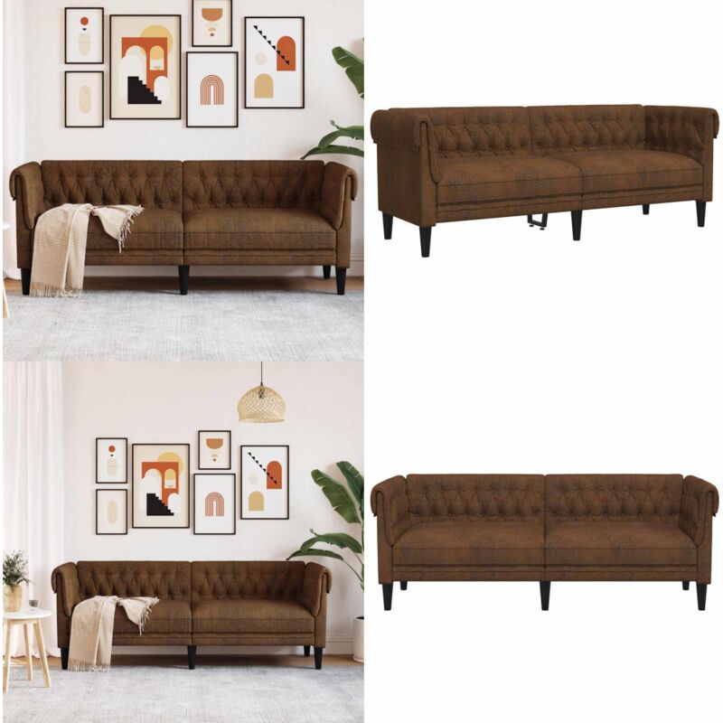 Chesterfield-Sofa 3-Sitzer Braun Stoff - Chesterfield Sofa - Leder Sofa - Couchtisch - Wohnzimmer Dekoration - Sessel - Home & Living