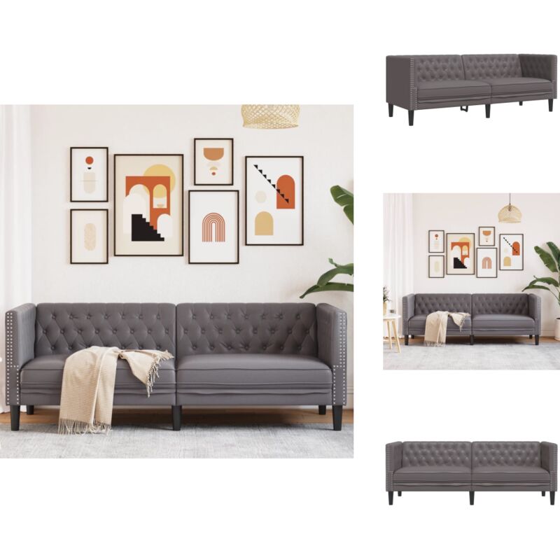 Vidaxl - Chesterfield-Sofa 3-Sitzer Grau Kunstleder - Chesterfield-Sofa - Chesterfield Sofa - Chesterfield Möbel - Couch