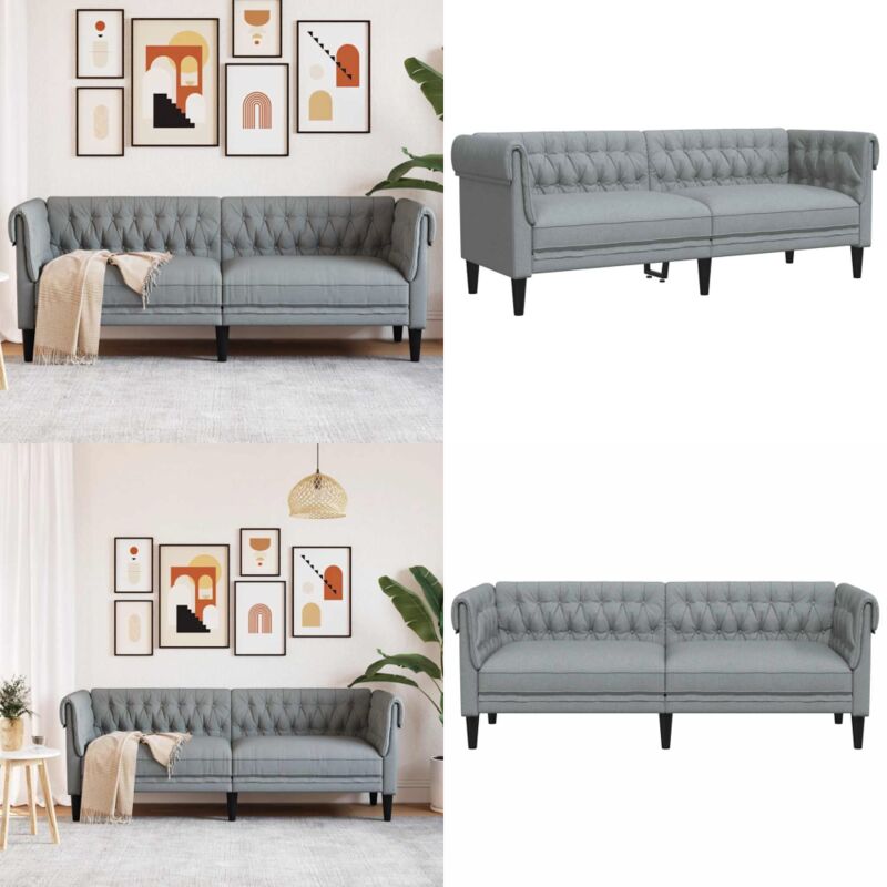 Chesterfield-Sofa 3-Sitzer Hellgrau Stoff - Chesterfield Sofa - Couch - Leder Sofa - Samtcouch - Esszimmerstuhl - Home & Living