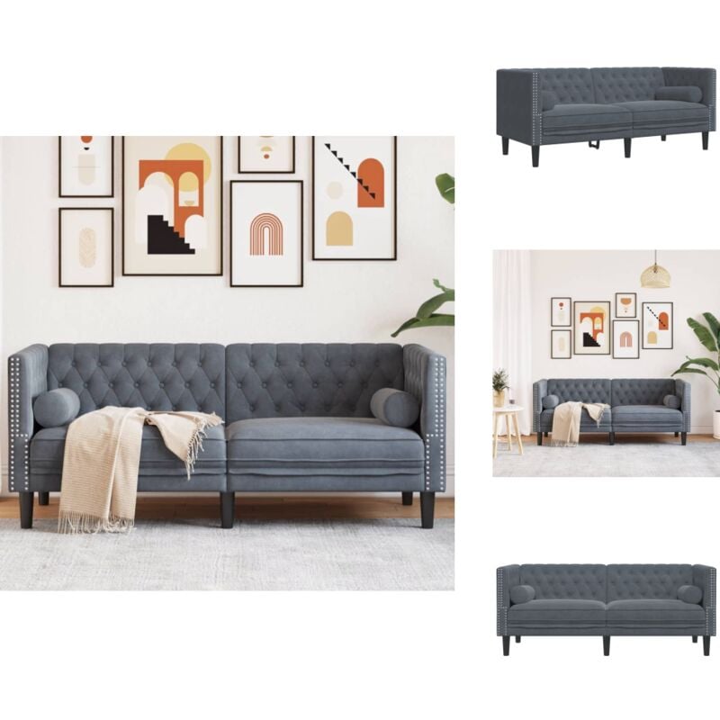 Chesterfield-Sofa mit Nackenrollen 2-Sitzer Dunkelgrau Samt - Chesterfield-Sofa - Chesterfield-Sofas - Sofa - Couch
