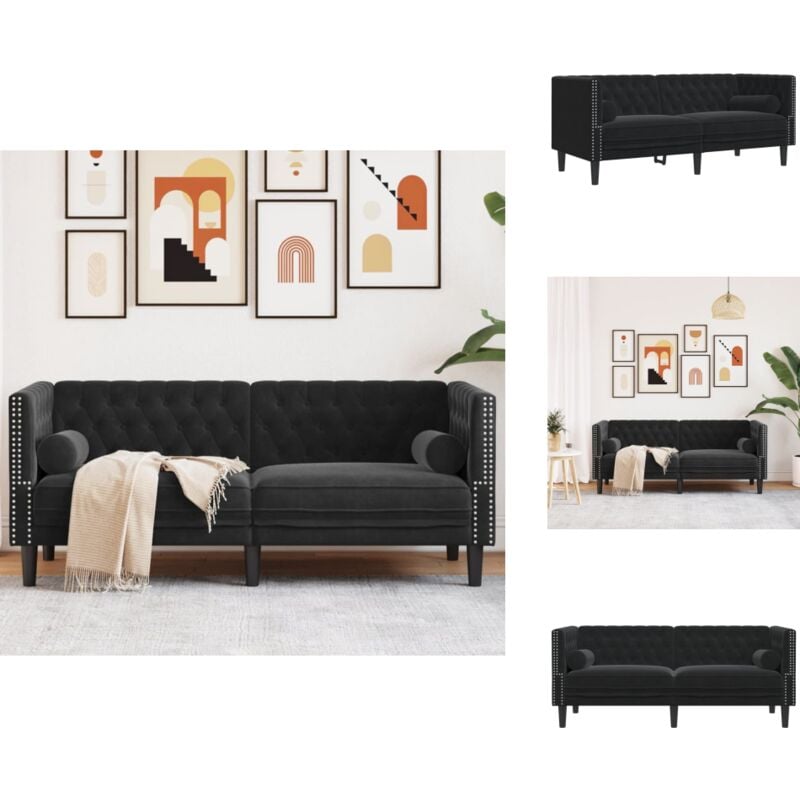 Chesterfield-Sofa mit Nackenrollen 2-Sitzer Schwarz Samt - Chesterfield-Sofa - Chesterfield-Sofas - Sofa - Couch