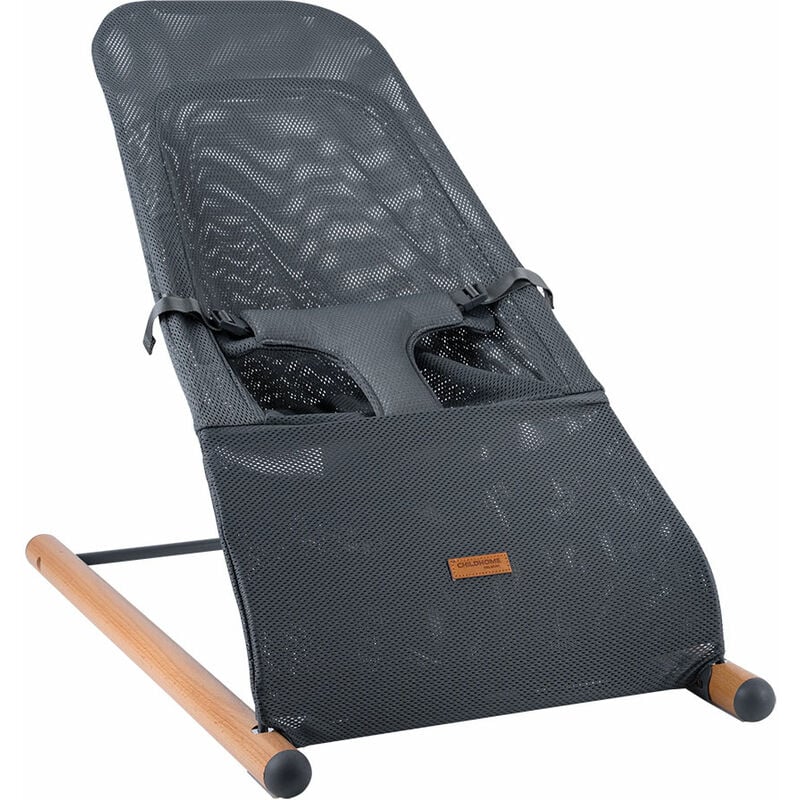 Childhome - Babywippe Schaukelstuhl Säugling Baby Wippe Bouncer Babyschaukel, Mesh Netz anthrazit, max. 9kg, Buche Stahl, BxLxH 46x74x56 cm
