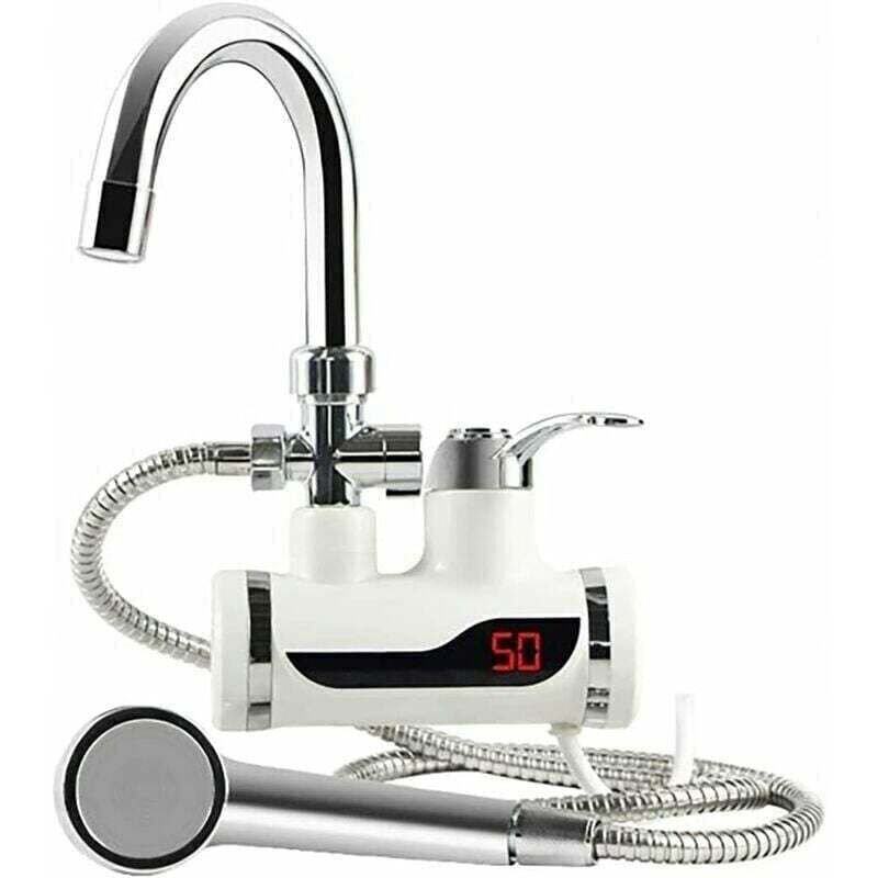 CHOYCLIT 220V Elektrischer Wasserhahn mit Durchlauferhitzer und Duschvorrichtung, Durchlauferhitzer mit LCD-Temperaturanzeige, Warmwasserhahn,