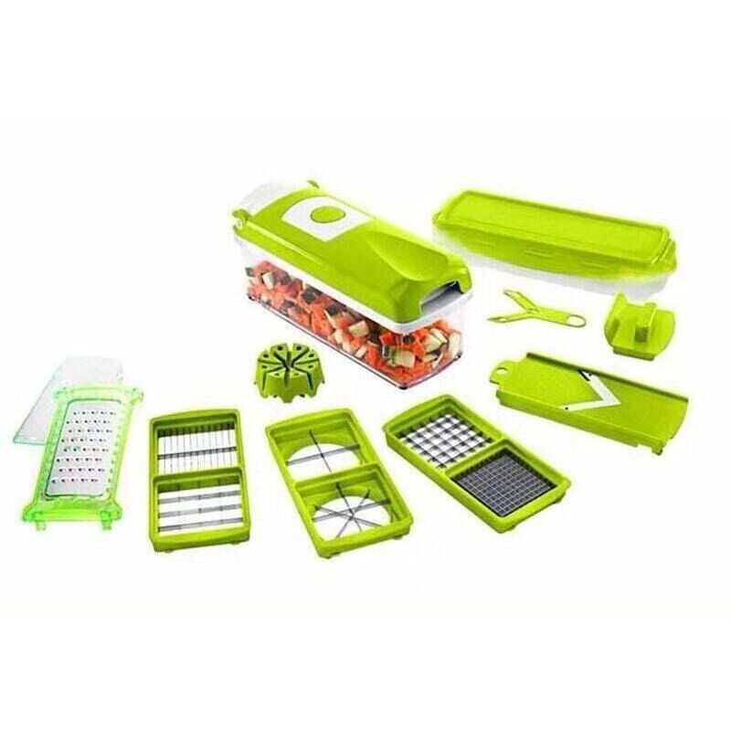 CHOYCLIT Küchen- und Kochzubehör, Genius Nicer Dicer Smart (12-tlg.) in Grün – Gemüseschneider für Würfel, Stifte, Scheiben, Streifen und Spalten –