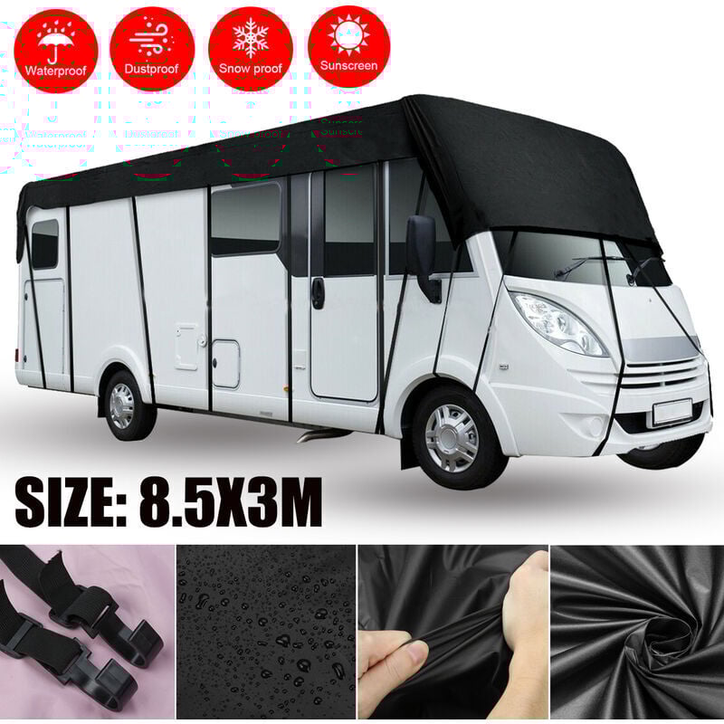 CHOYCLIT Schutzhülle 8,5 x 3 m, 210D, Dachplane für Wohnwagen, Wohnmobil, wasserdicht, mit 26 winddichten Gurten für den Zugang zu Wohnmobilen