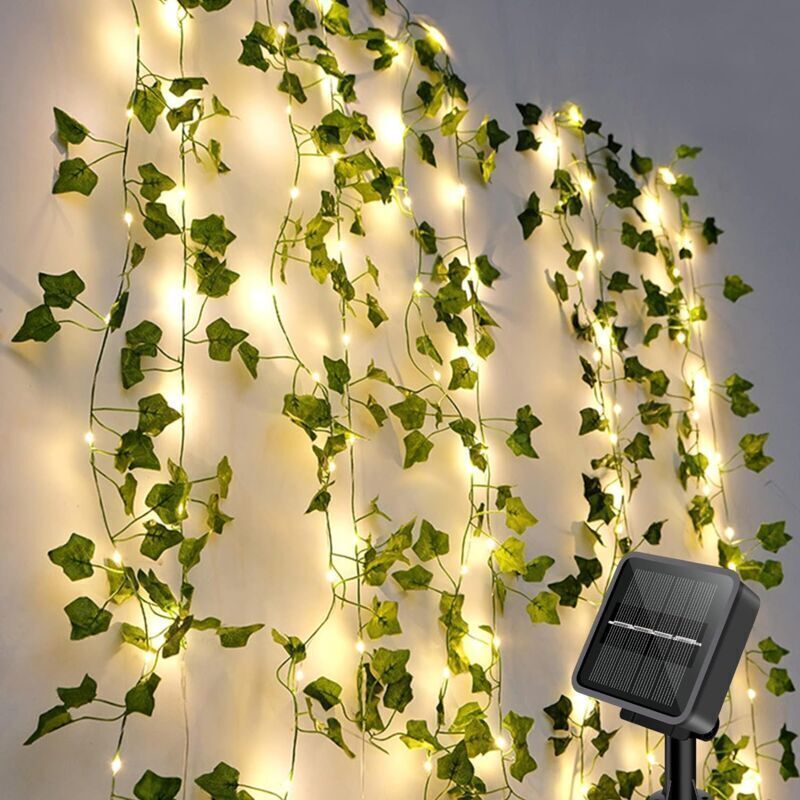 CHOYCLIT Solar-Lichterkette für den Außenbereich, künstliche Efeu-Solar-Lichterkette, 10 m, 100 LEDs, wasserdichte Lichterkette, 8 Beleuchtungsmodi,