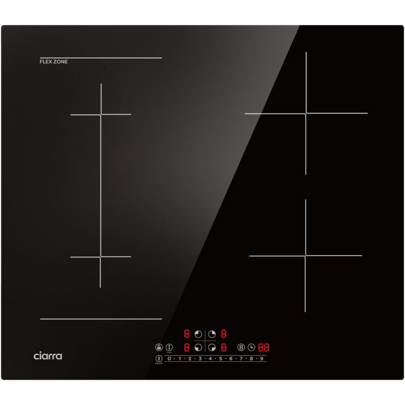 CIARRA CD4BFBIH Einbau Induktions-Kochfeld 4 Zonen Induktionskochfeld 59cm mit Flexzonen Booster Touch-Bedienung 7200W