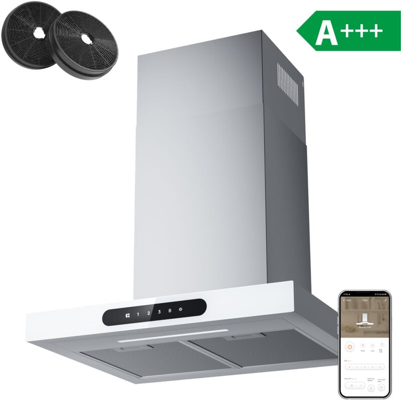 CD6102W a+++ 650m³/h Dunstabzugshaube 60cm Wandhaube mit Booster 4 Stufen mit 2 Kohlefilter Dimmbare led Schawarz - Ciarra