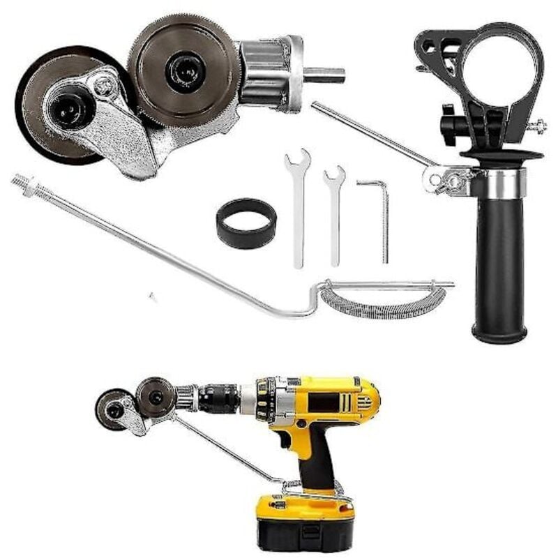 Universelle elektrische Blechschere für Akkuschrauber, Handbohrmaschine, Blechknabber, Aufsatz zum Schneiden von Eisen, Weißblech, Stahl, Kupfer,